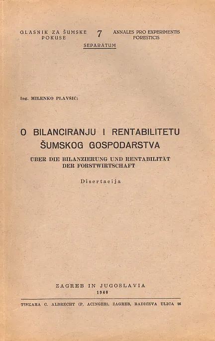 O bilanciranju i rentabilitetu šumskog gospodarstva