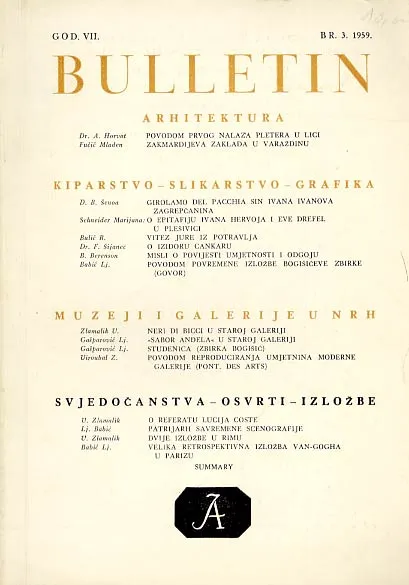 Bulletin odjela VII. za likovne umjetnosti JAZU, br. 3/1959