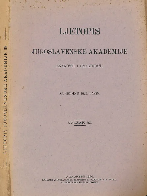 Ljetopis JAZU 39/1924. i 1925.