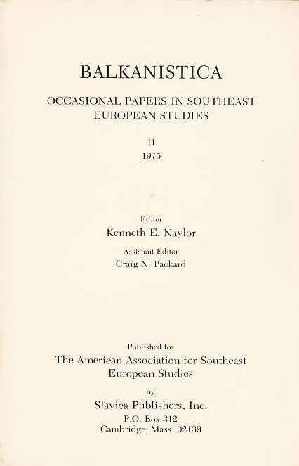 Balkanistica, vol. II/1975