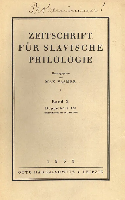 Zeitschrift für slavische Philologie, band X/1933
