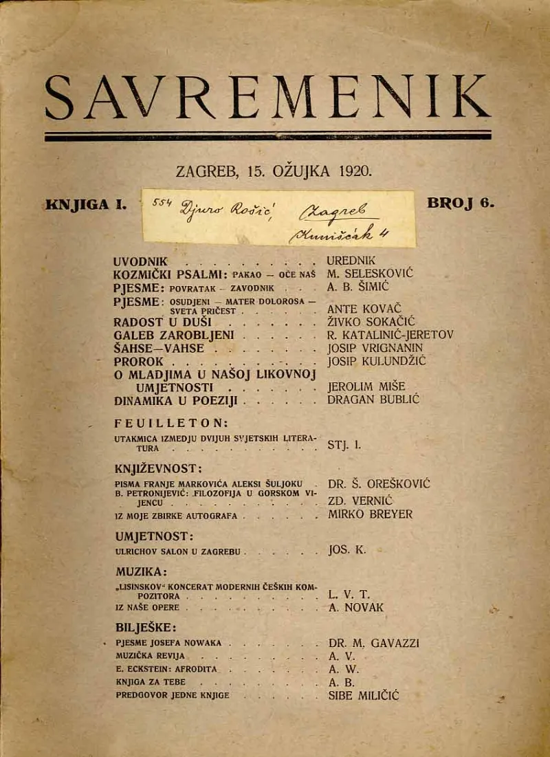 Savremenik, br. 6/1920