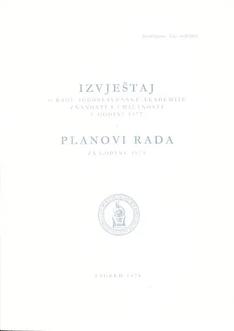 Izvještaj o radu JAZU u godini 1977. i planovi rada za godinu 1978