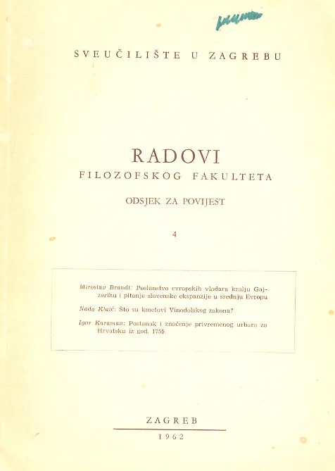 Radovi Filozofskog fakulteta, Odsjek za povijest, 4/1962