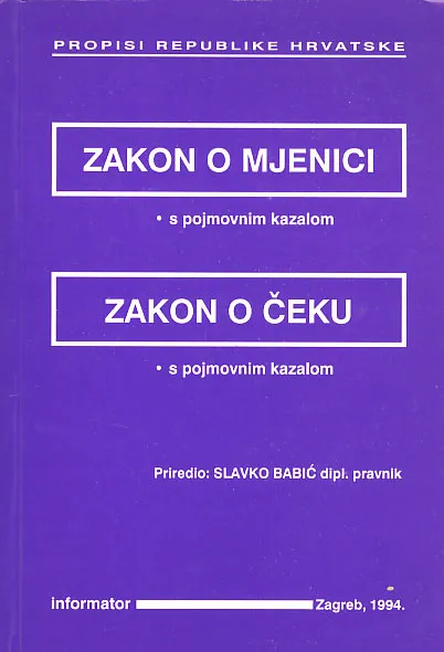 Zakon o mjenici, Zakon o čeku