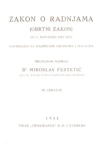 Zakon o radnjama (obrtni zakon) od 5.XI.1931.