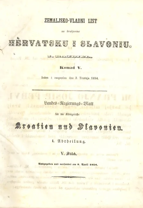 Zemaljsko-vladni list za kraljevine Hervatsku i Slavoniu, I. razdiel, komad V.
