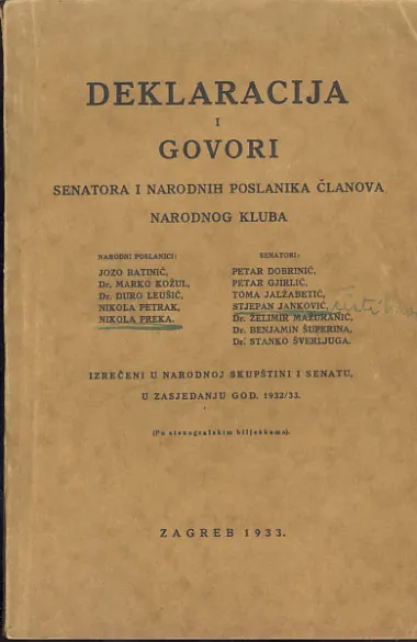 Deklaracija i govori senatora i narodnih poslanika članova narodnog kluba