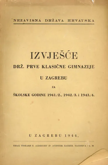 Izvješće drž. prve klasične gimnazije u Zagrebu