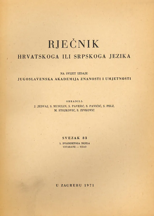 Rječnik hrvatskoga i srpskoga jezika, sv. 83 (Ustarane-uzao)
