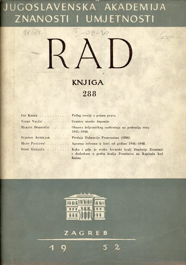 Rad JAZU, knjiga 288/1952