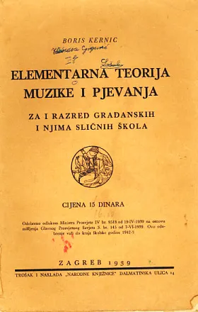 Elementarna teorija muzike i pjevanja za I. razred građanskih i njima sličnih šk