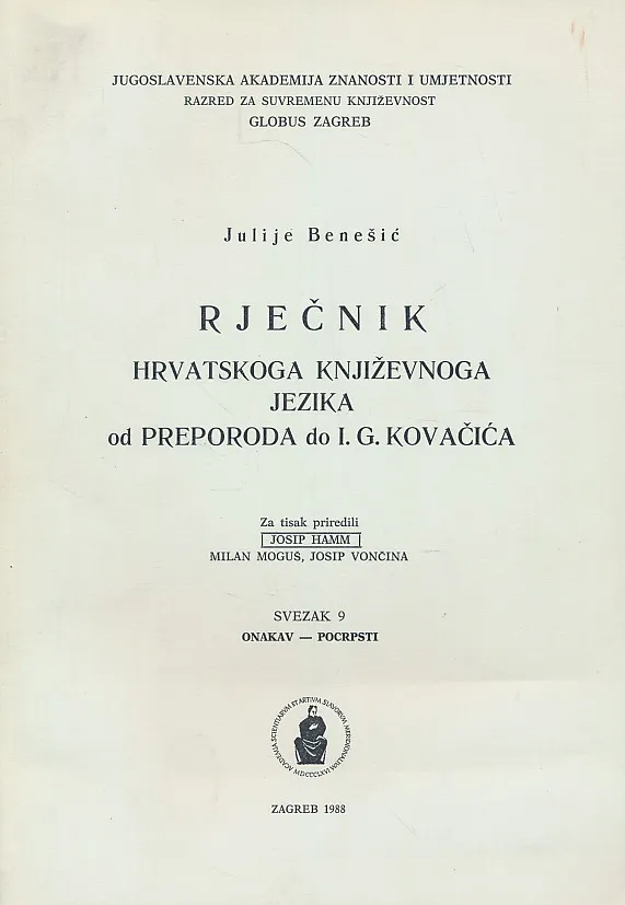 Rječnik hrvatskoga književnoga jezika od preporoda do I. G. Kovačića, sv. 9, onakav - pocrpsti