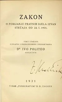 Zakon o pobijanju pravnih djela izvan stečaja od 22. 1. 1931.