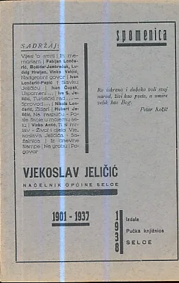 Spomenica Vjekoslavu Jeličiću, načelniku općine Selce (1901. - 1937.)