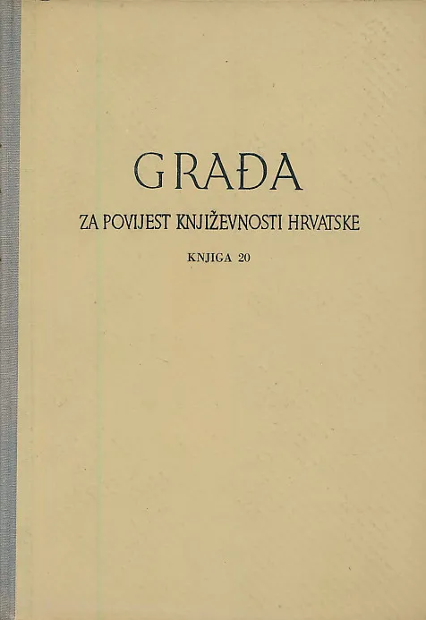 Građa za povijest književnosti Hrvatske, knjiga 20