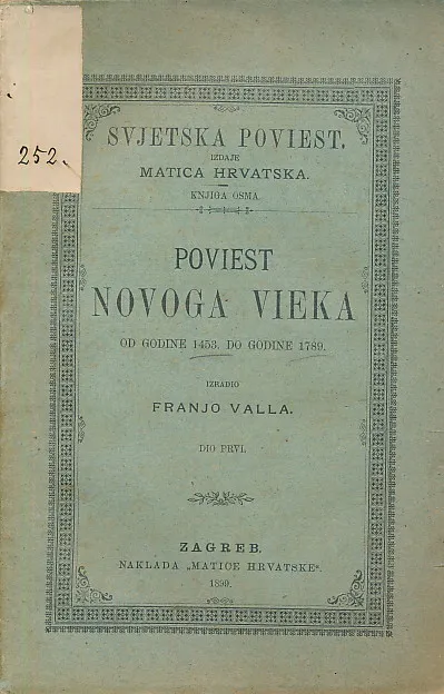 Poviest novoga vieka od 1453-1789, dio prvi