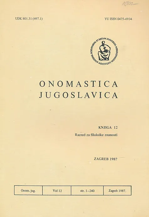 Onomastica Jugoslavica knjiga 12/1987