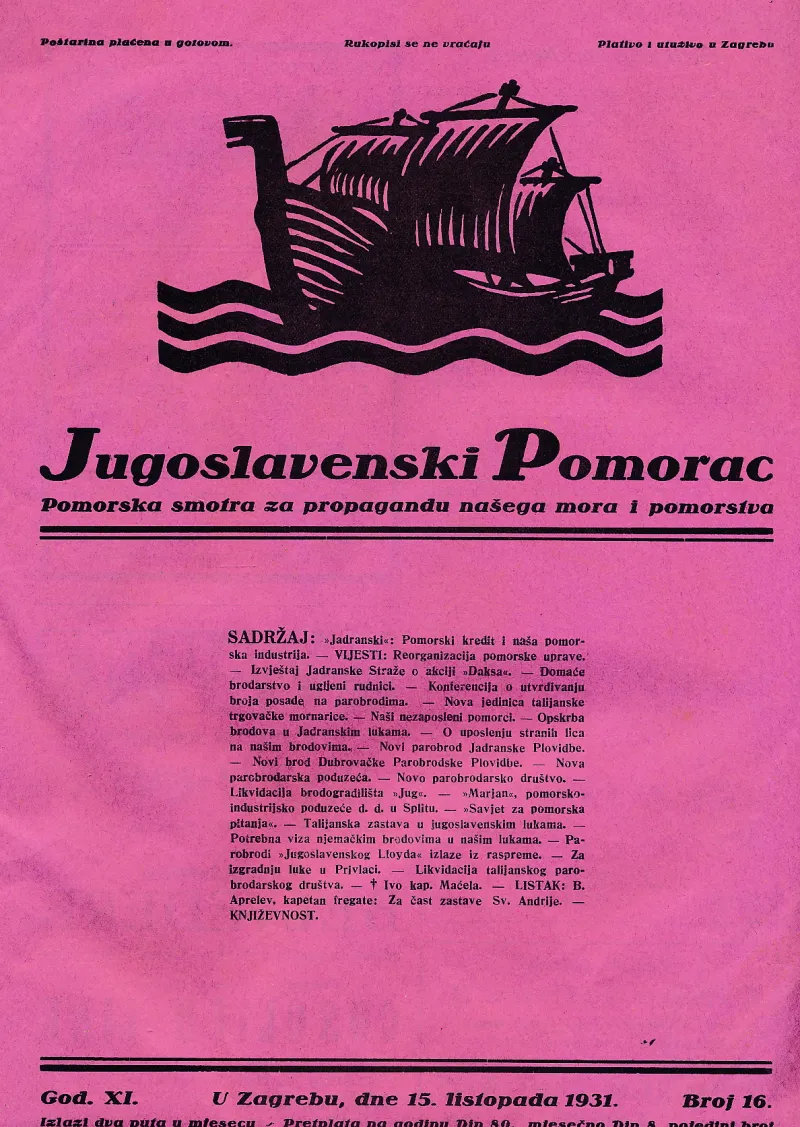 Jugoslavenski pomorac 16/1931
