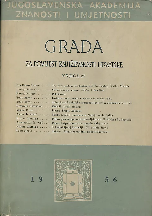 Građa za povijest književnosti Hrvatske, knjiga 27