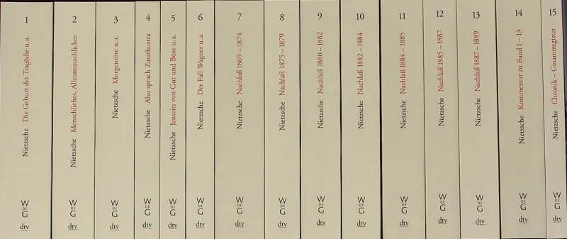 Sämtliche Werke. Kritische Studienausgabe in 15 Bänden. Herausgegeben von Giorgio Colli und Mazzino Montinari. 1-15