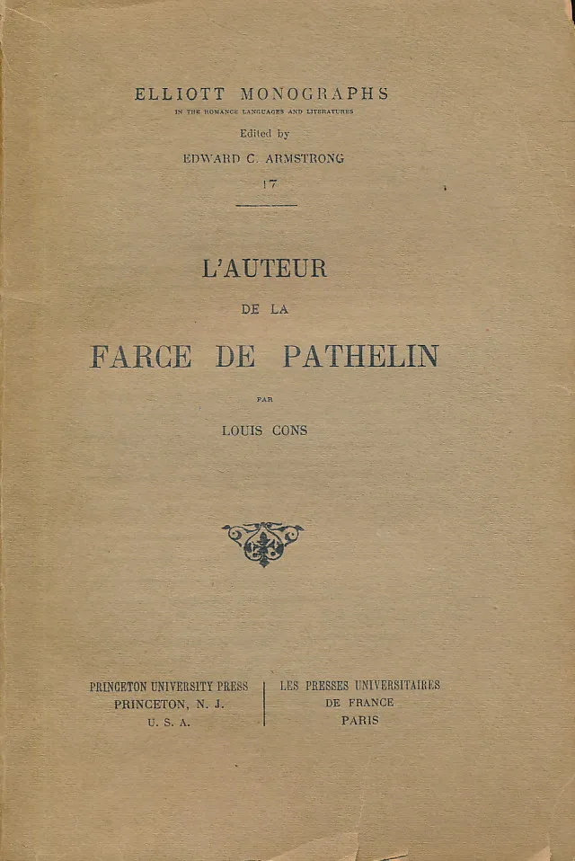 L'auteur De La Farce De Pathelin Relié