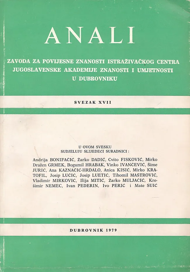 Anali Zavoda za povijesne znanosti istraživačkog centra. JAZU XVII