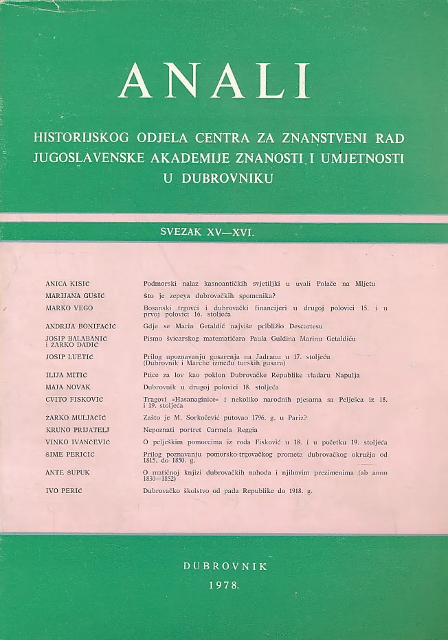 ANALI Historijskog odjela Centra za znanstveni rad JAZU u Dubrovniku. Svezak XV-XVI