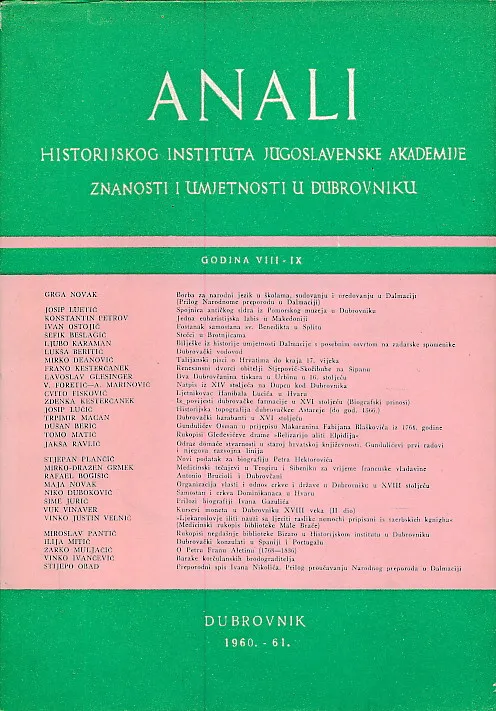 Anali Historijskog instituta JAZU u Dubrovniku god. VIII-IX