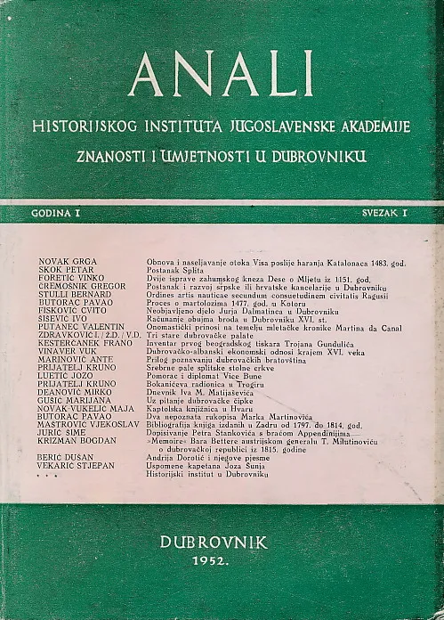 Anali Historijskog instituta JAZU u Dubrovniku I, svezak I