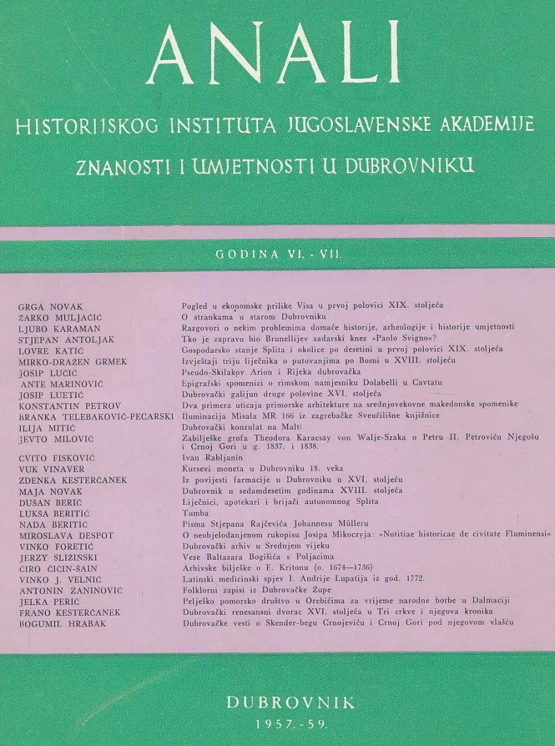 Anali Historijskog instituta JAZU u Dubrovniku. godina VI. i VII.