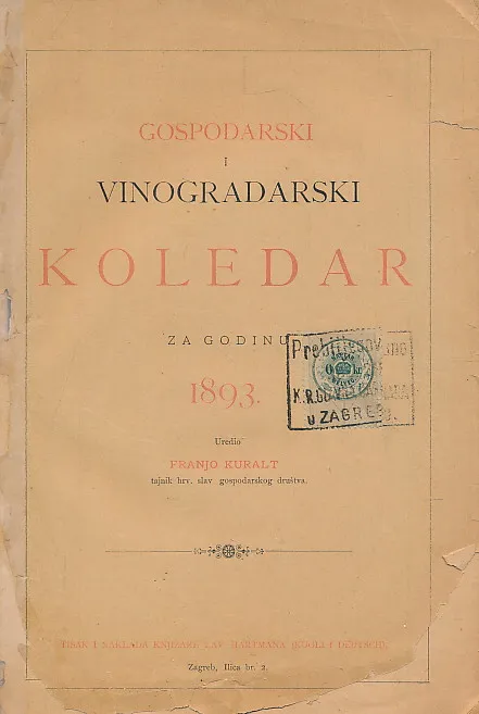Gospodarski i vinogradarski KOLEDAR za godinu 1893.