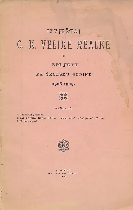 Izvještaj C.K. velike realke u Spljetu za školsku godinu 1908 - 1909.