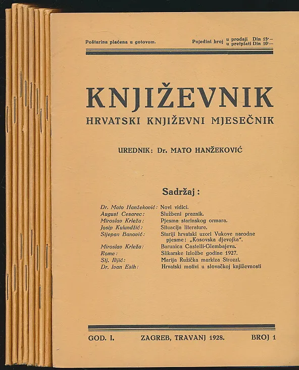 Književnik - Hrvatski književni mjesečnik godina I. 1-9/1928.