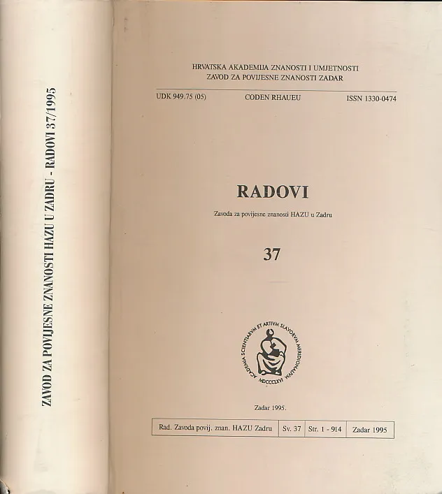 RADOVI Zavoda za povijesne znanosti HAZU u Zadru. svezak 37