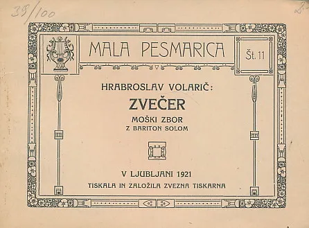 Zvečer. Mala pesmarica za moški zbor z bariton solom