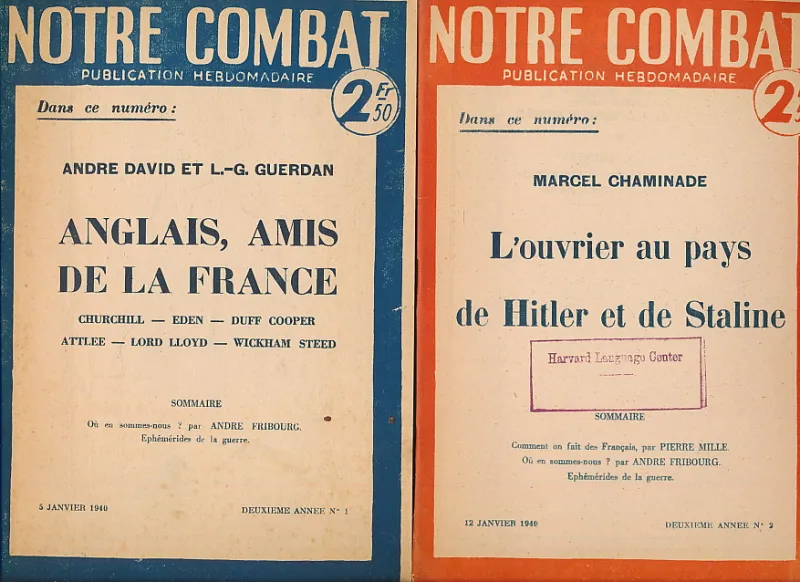 NOTRE COMBAT. Publication périodique de la Guerre 1939 - 1945 (1-7)