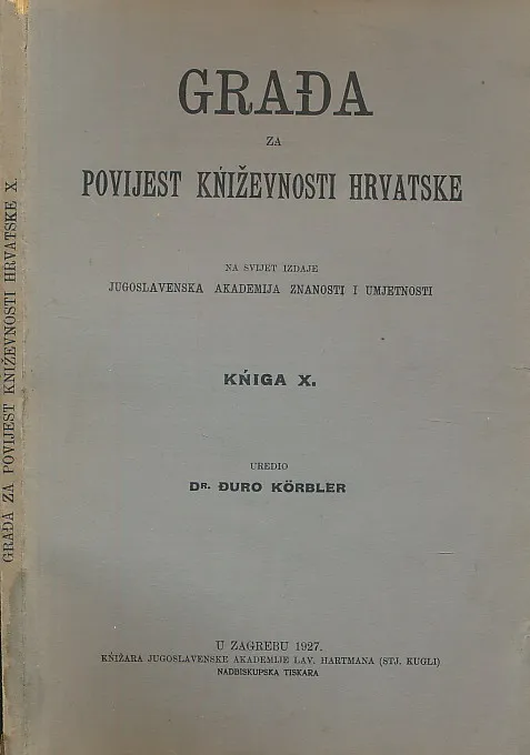 Građa za povijest književnosti Hrvatske knjiga X