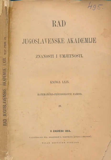 Rad JAZU knjiga LXIX. Matematičko-prirodoslovni razred IV.