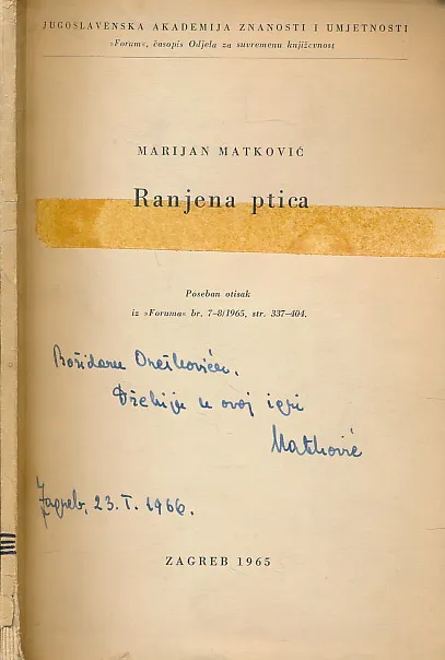 Ranjena ptica (Fantazija u dva dijela s prologom, međuigrom, tri slike i epilogom)