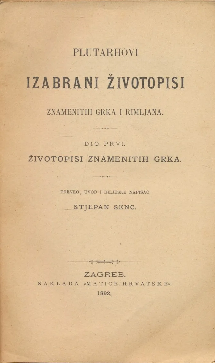 Plutarhovi izabrani životopisi znamenitih Grka i Rimljana, dio prvi - životopisi znamenitih Grka