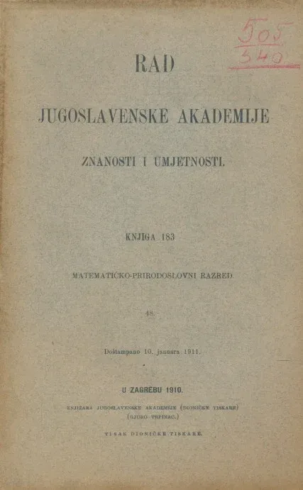 Rad JAZU knjiga 183. Matematičko-prirodoslovni razred