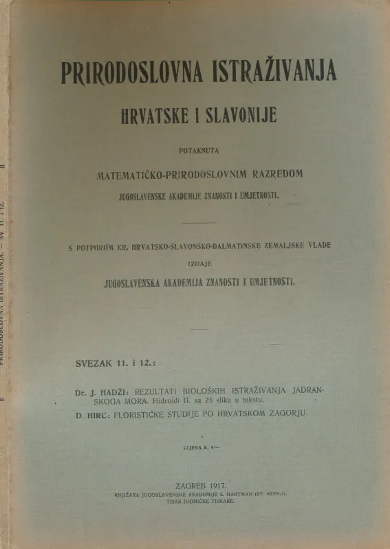 Prirodoslovna istraživanja Hrvatske i Slavonije, sv. 11. i 12.