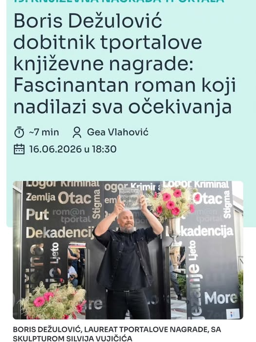 Boris Dežulović dobitnik je tportalove nagrade za roman godine